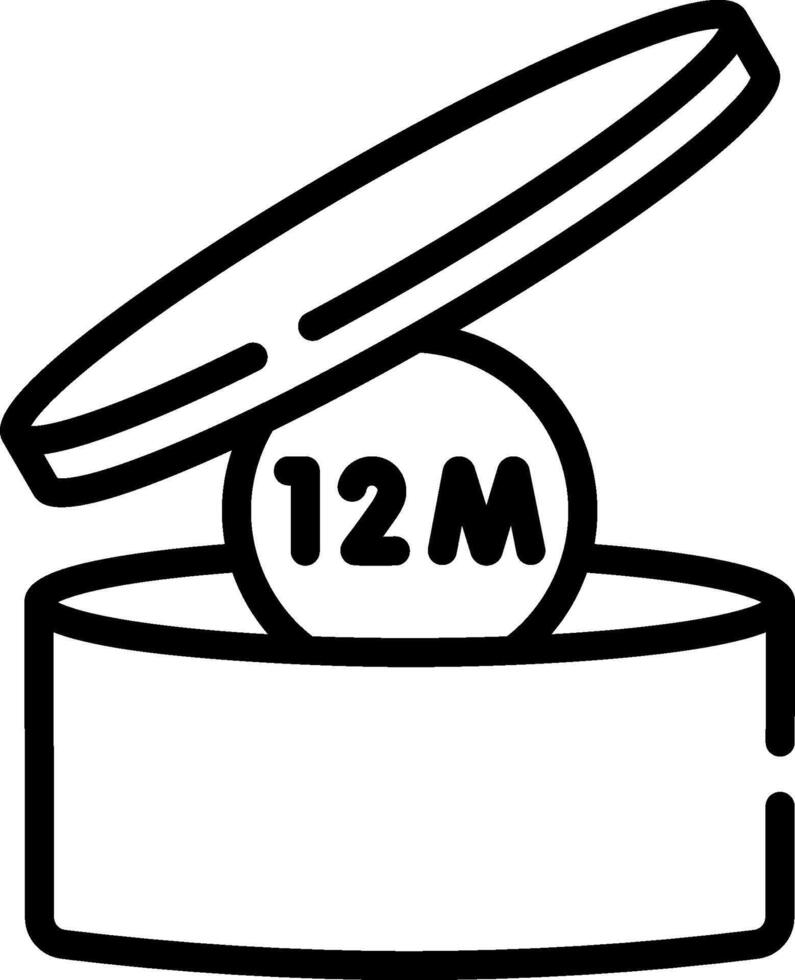 A black and white drawing of a box with a 12m ball inside vector