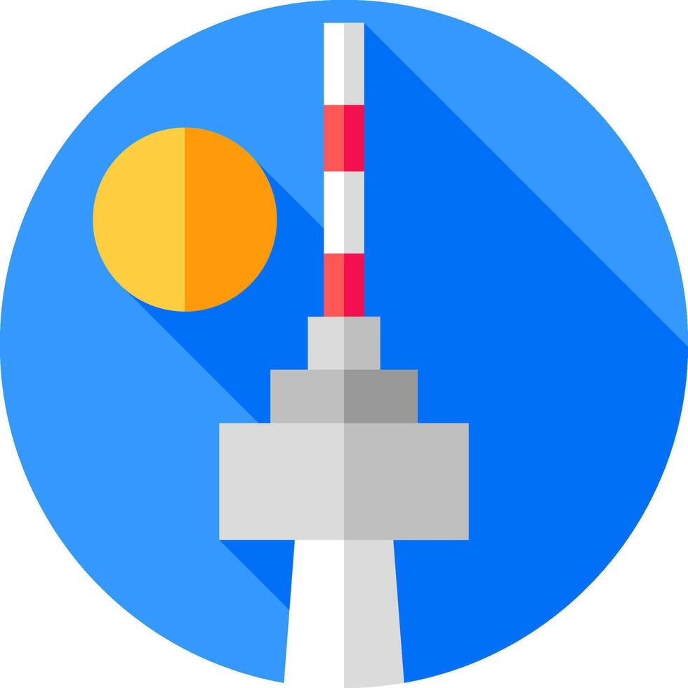 A flat icon of a tower with a sun in the background vector