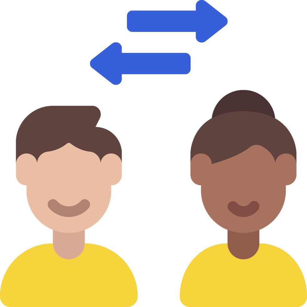 Two people with arrows pointing to each other vector