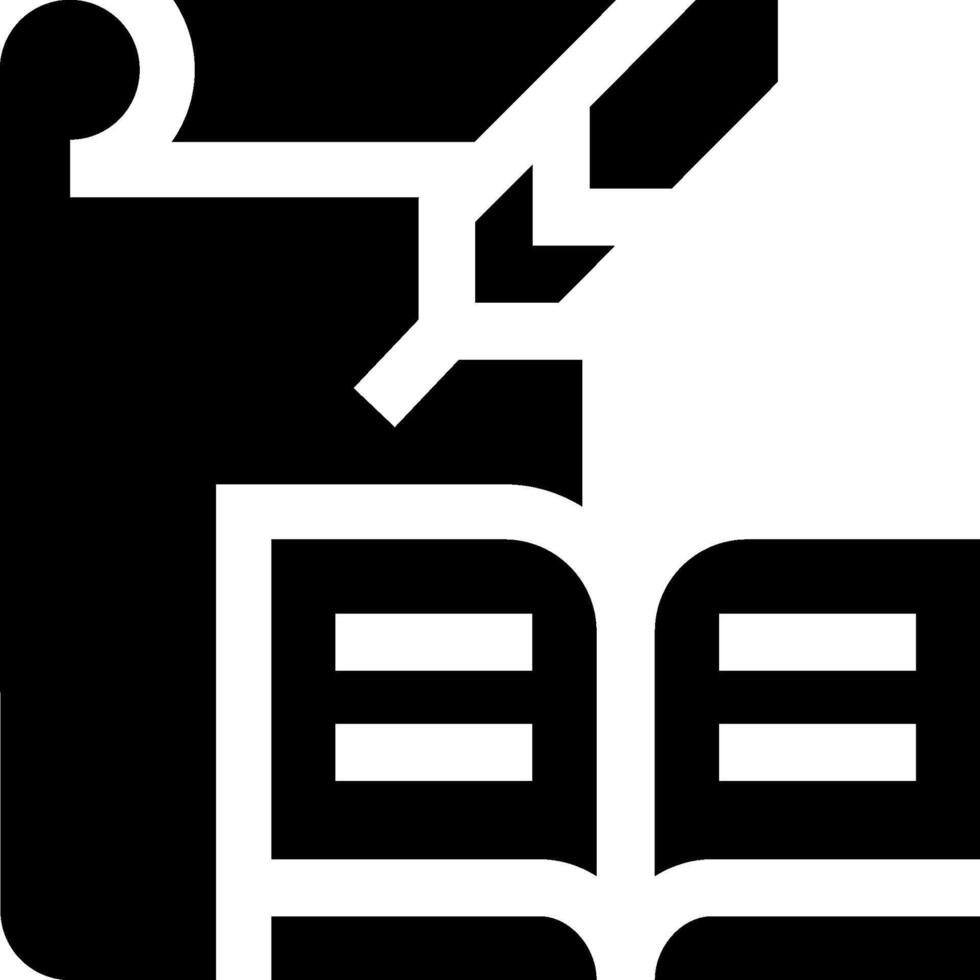 A black and white logo with a book and a pencil vector