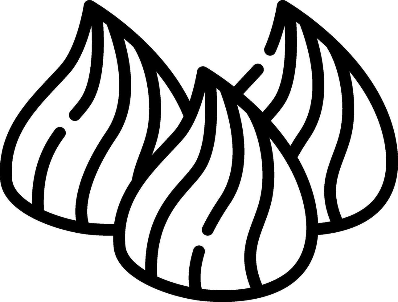 Three garlic cloves are shown in a line drawing vector
