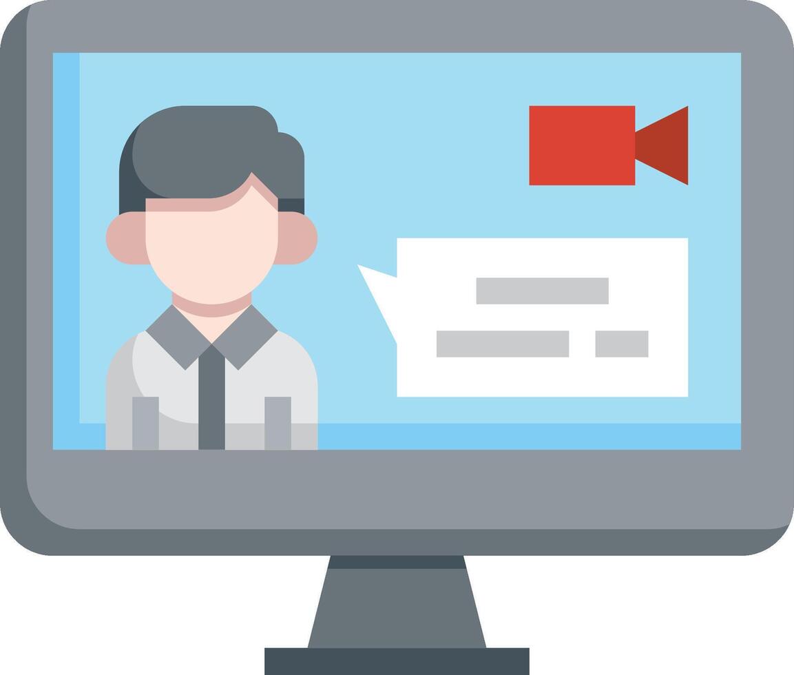 A man is on a computer screen with a chat vector