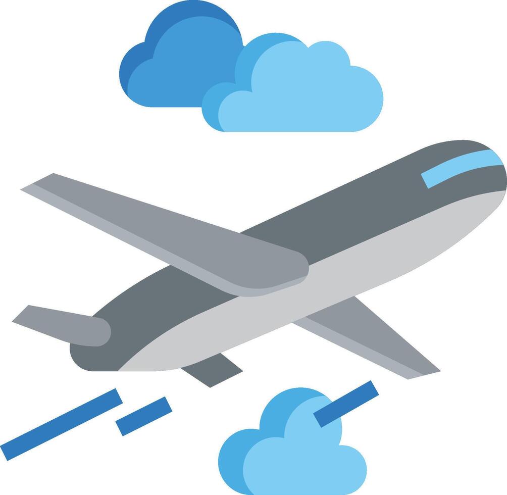 A plane flying through the sky with clouds behind it vector