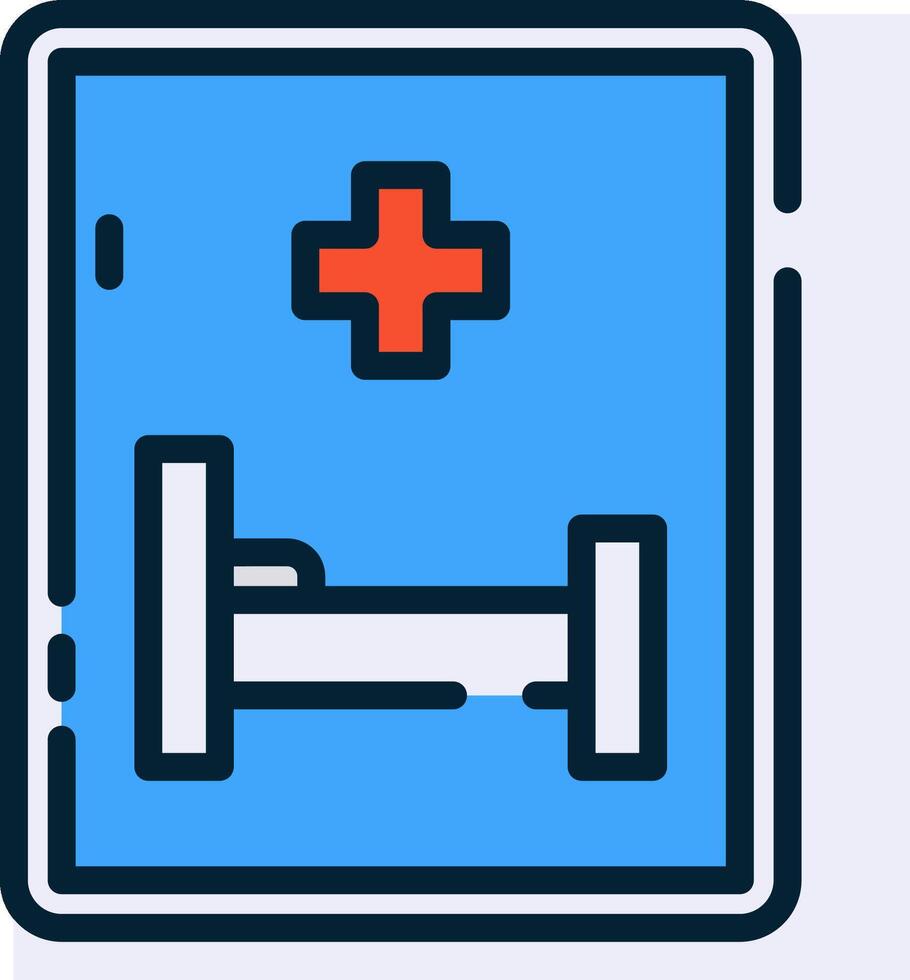 A blue and white icon of a bed and a cross vector