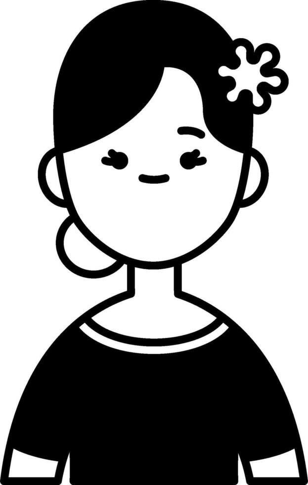 A black and white cartoon woman with a flower in her hair vector