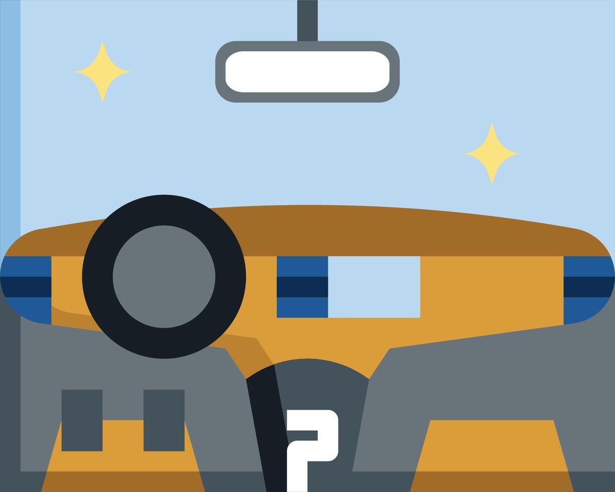 A car dashboard with a steering wheel and a camera vector
