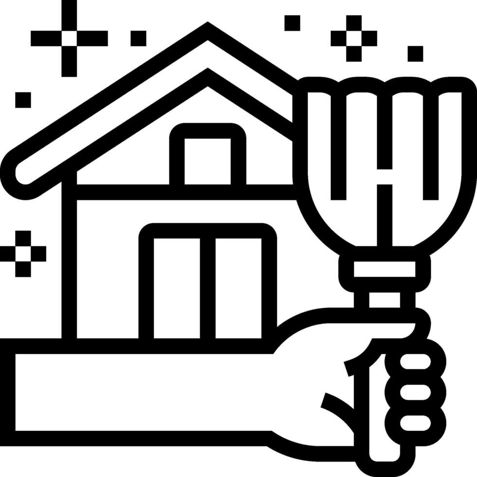 A hand holding a broom and a house vector