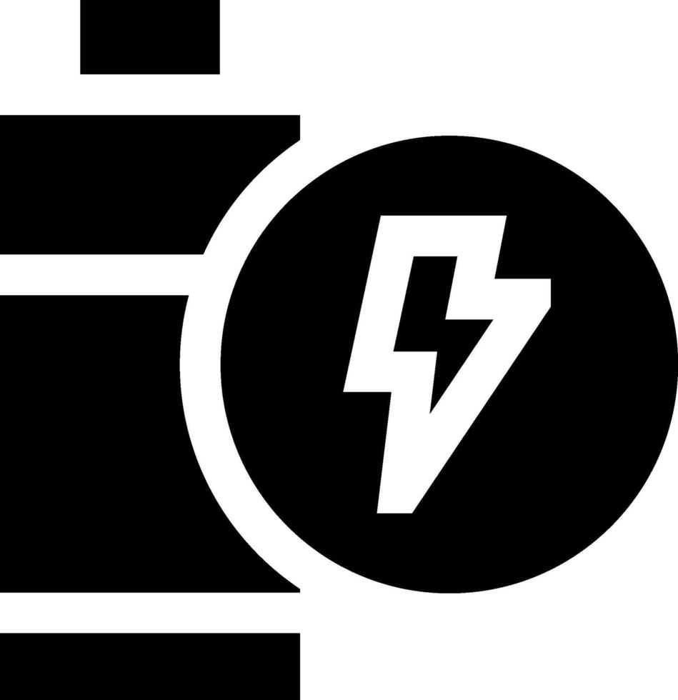 A black and white battery icon with a lightning bolt vector