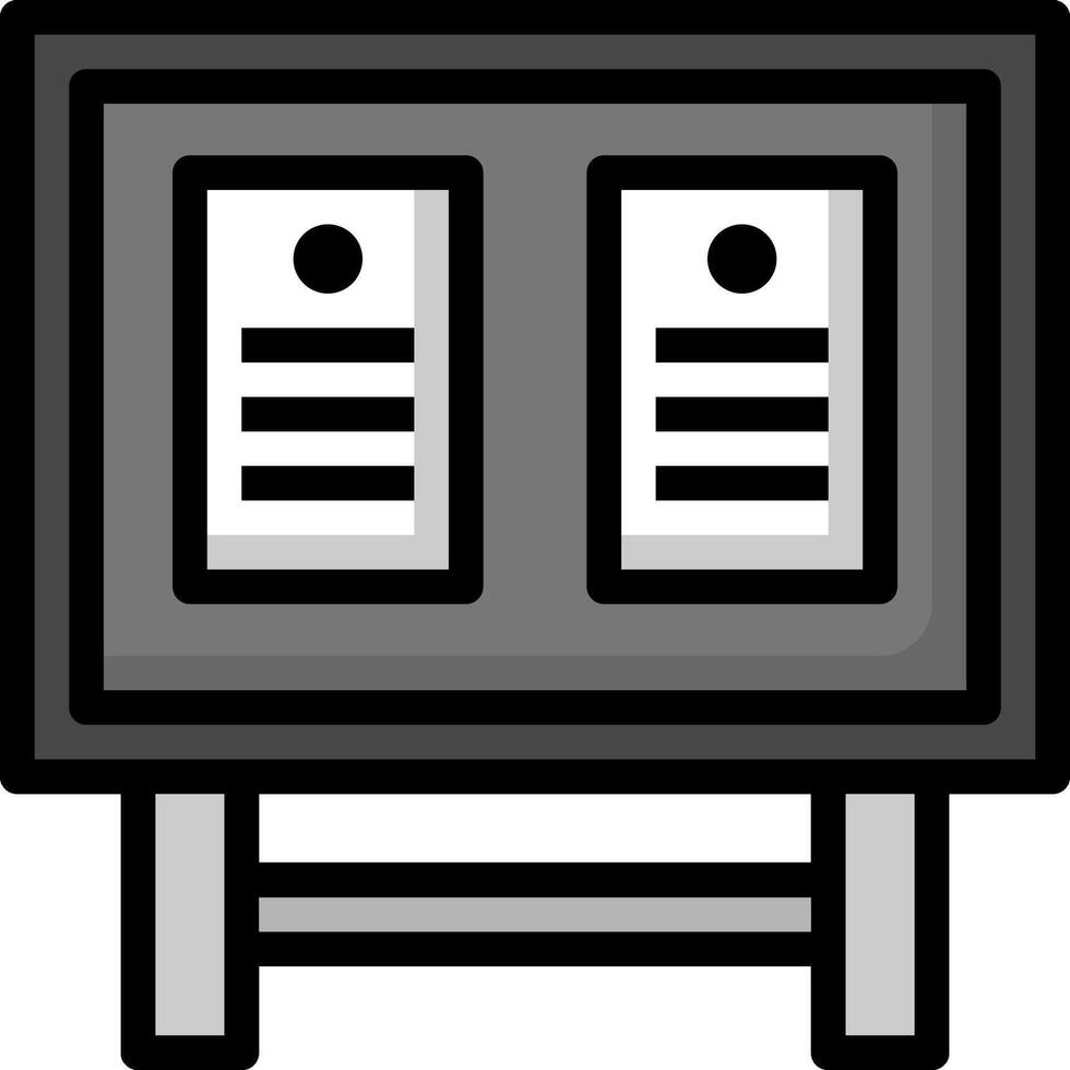 A black and white image of a desk with two files on it vector