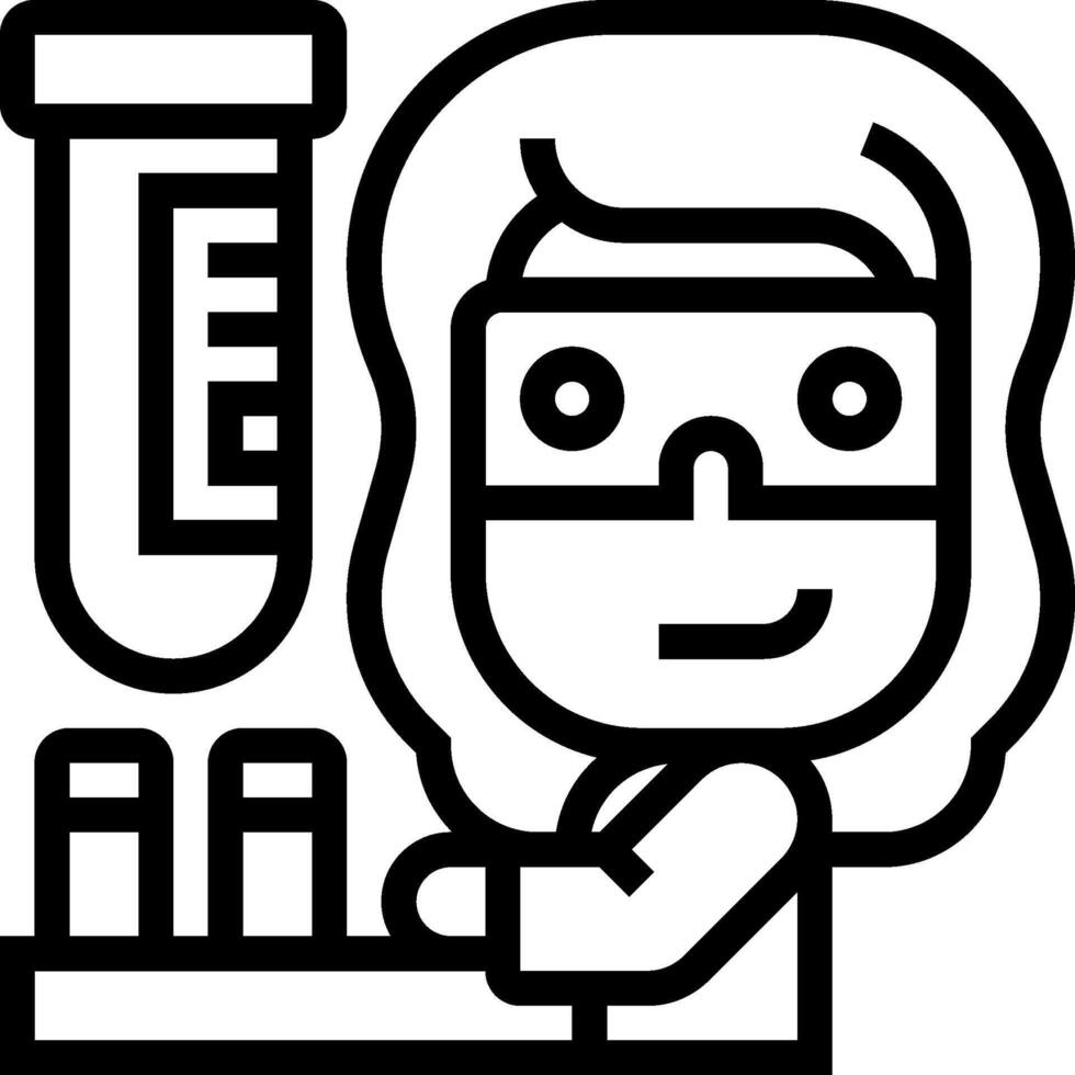 A black and white icon of a woman holding a test tube vector
