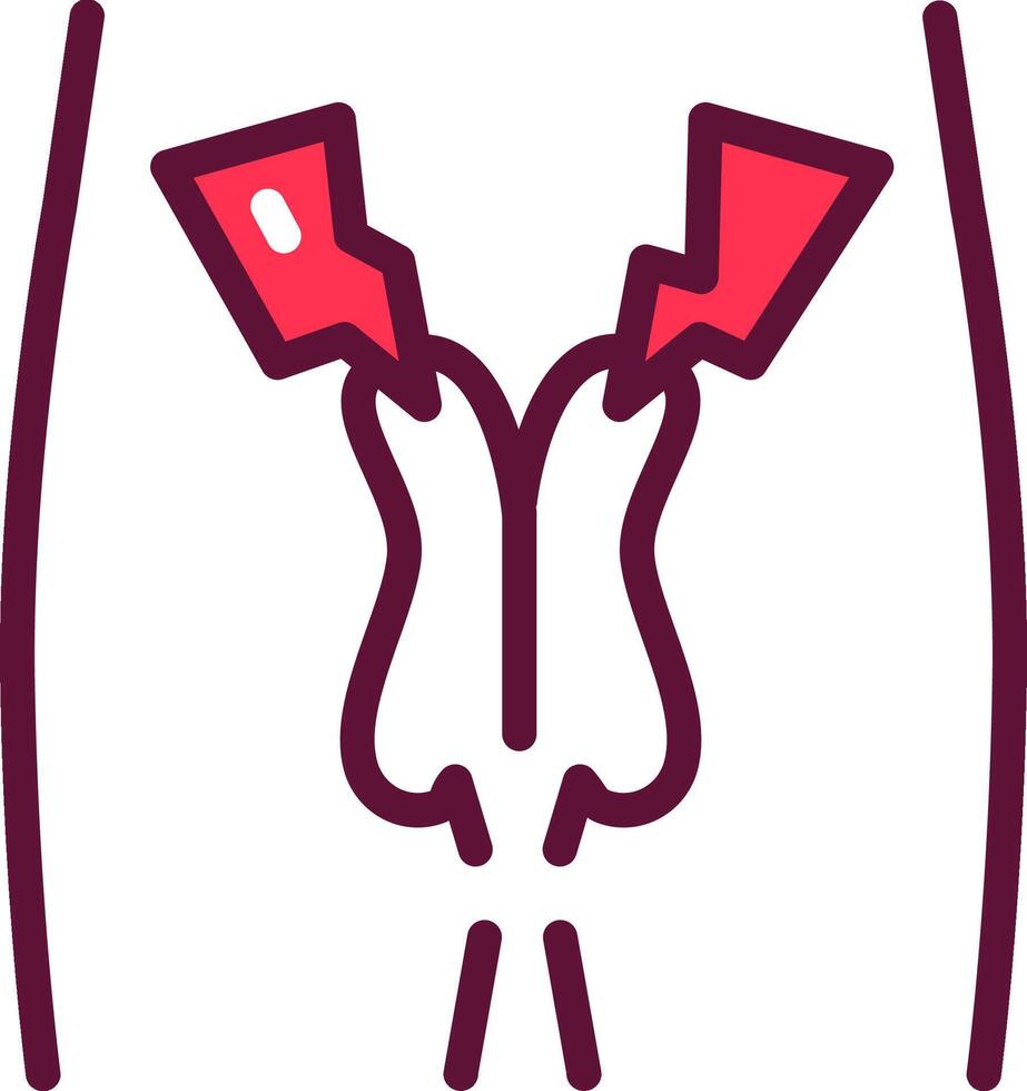 A red and white icon of a pair of scissors vector