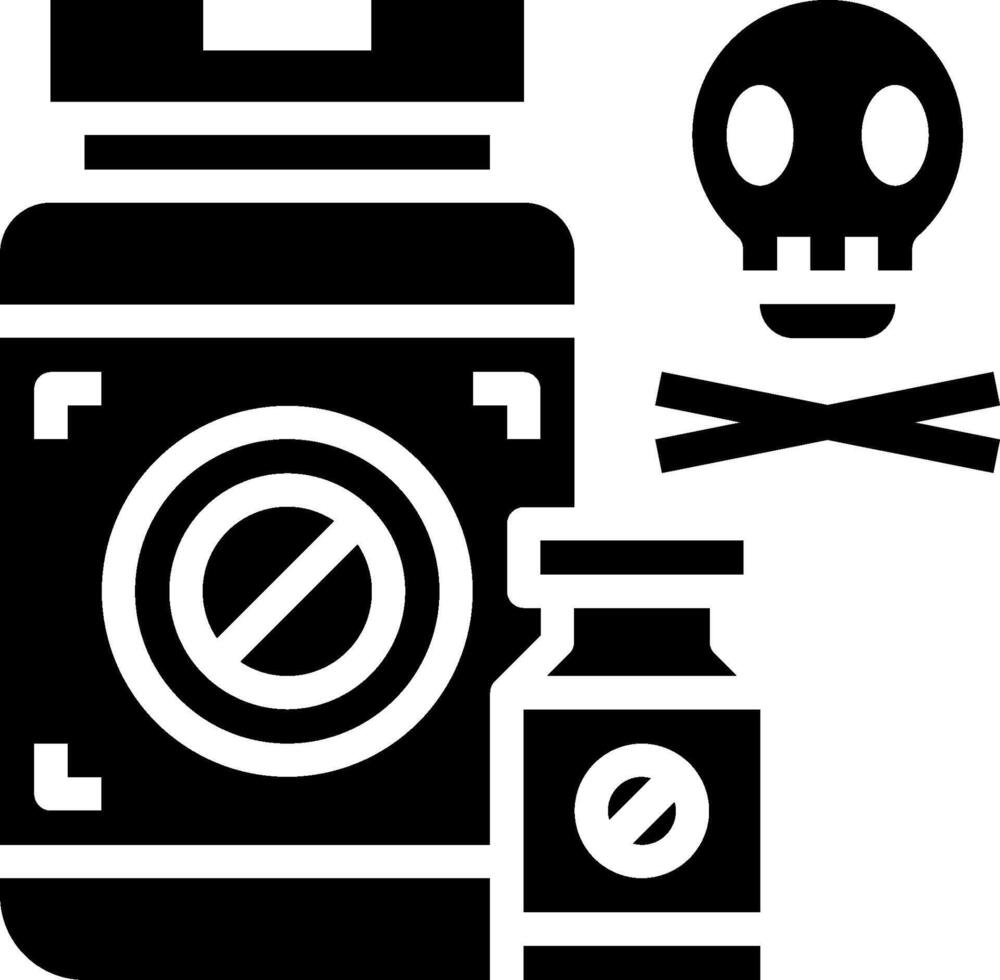 A black and white image of a bottle and a skull vector