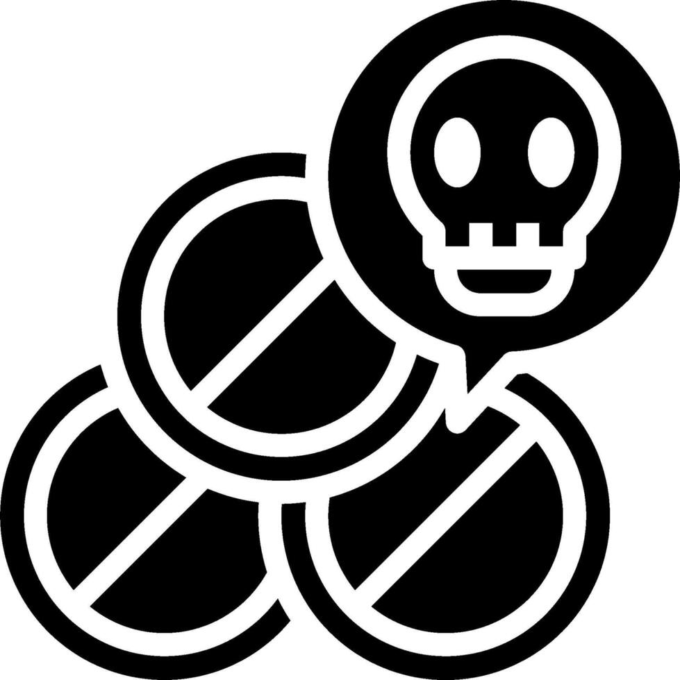 A black and white image of a skull and pills vector