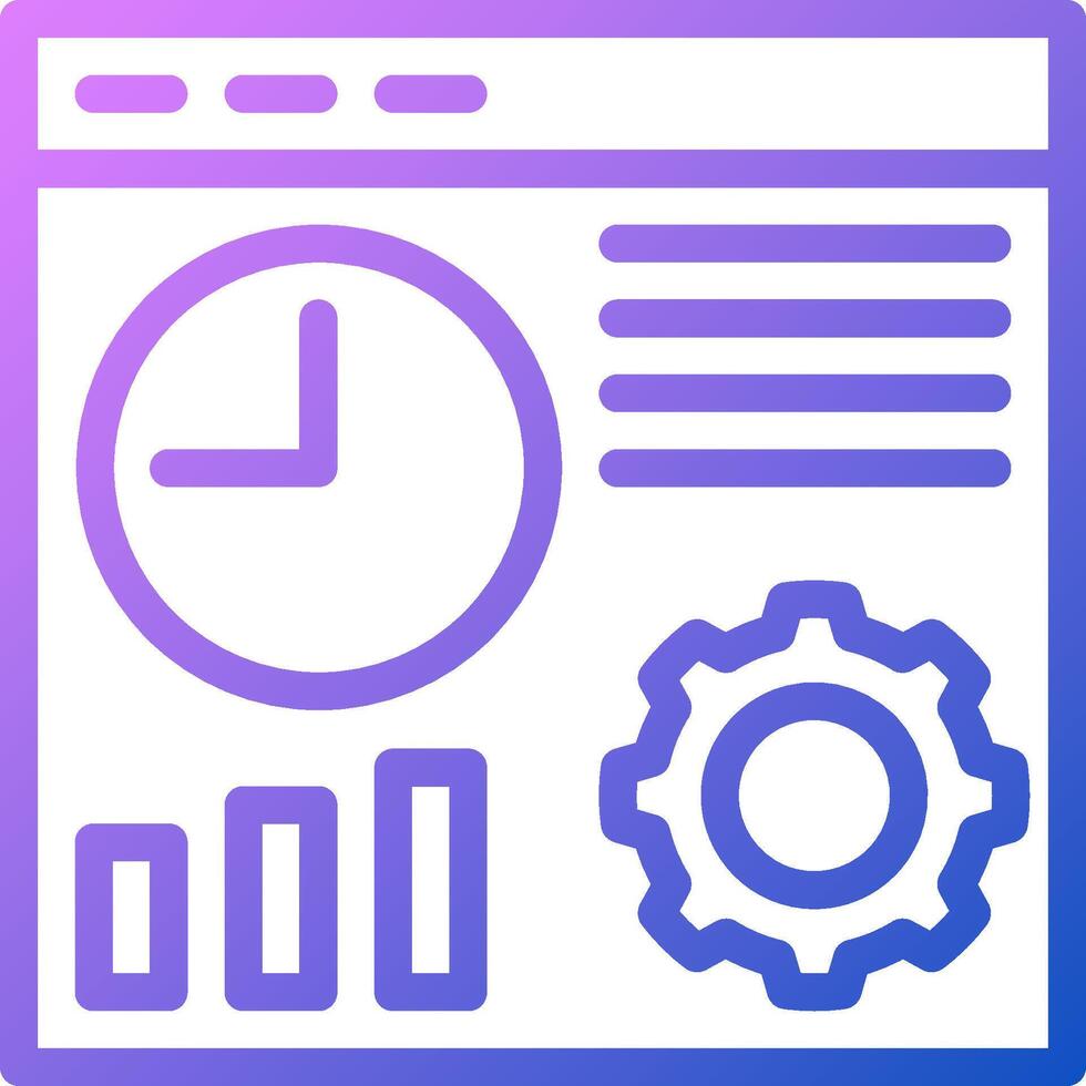 A purple and blue icon with a clock and gears vector