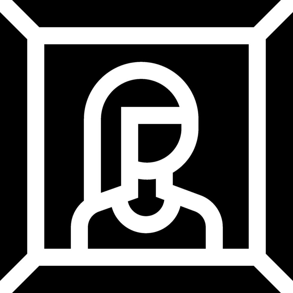 A black and white icon of a person in a square frame vector