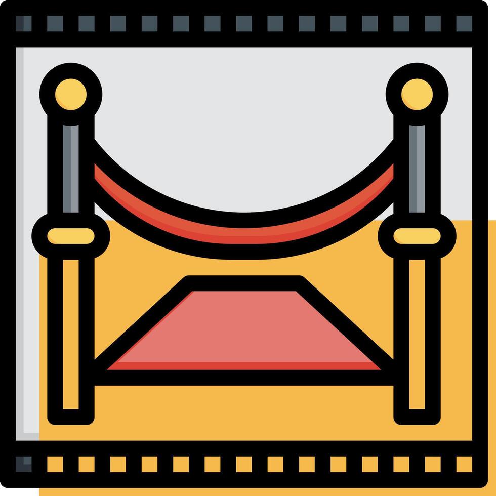 A film strip with a bed and a red curtain vector