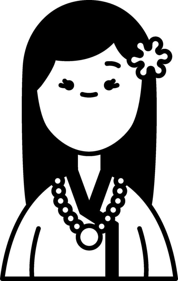 A cartoon woman with a necklace and a flower vector