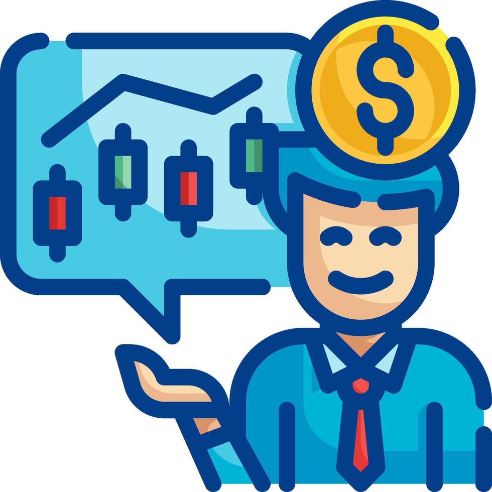 Man with dollar coin and stock chart icon vector