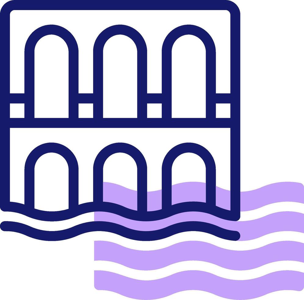 A purple and white icon of a building with water vector