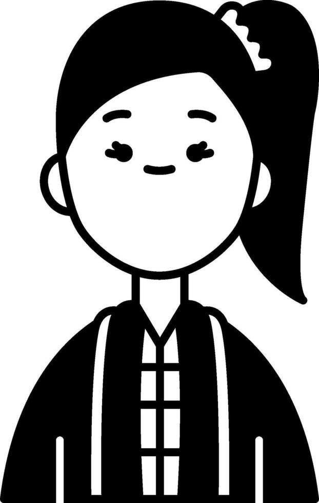 A black and white illustration of a girl with a ponytail vector