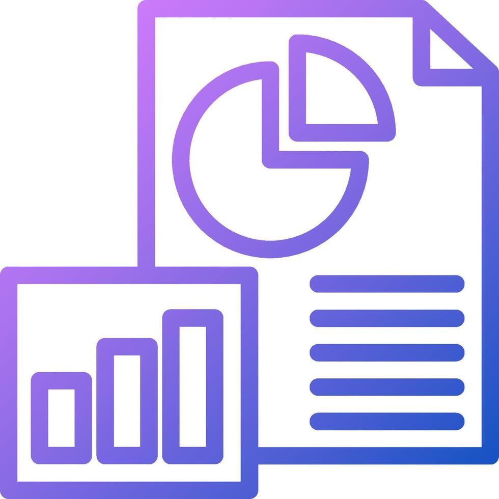 A purple and blue icon of a document and a graph vector