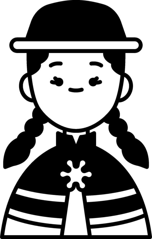 A black and white illustration of a girl wearing a hat vector