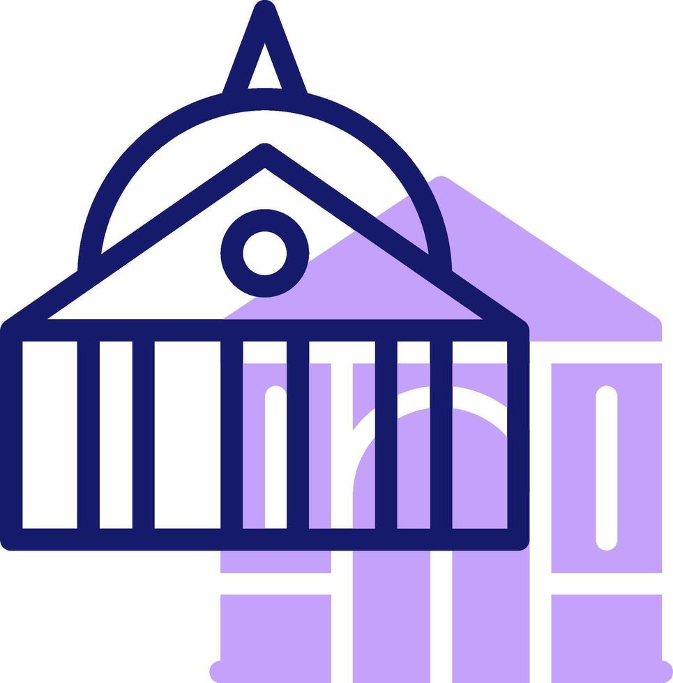 A purple and white icon of a building with a dome vector