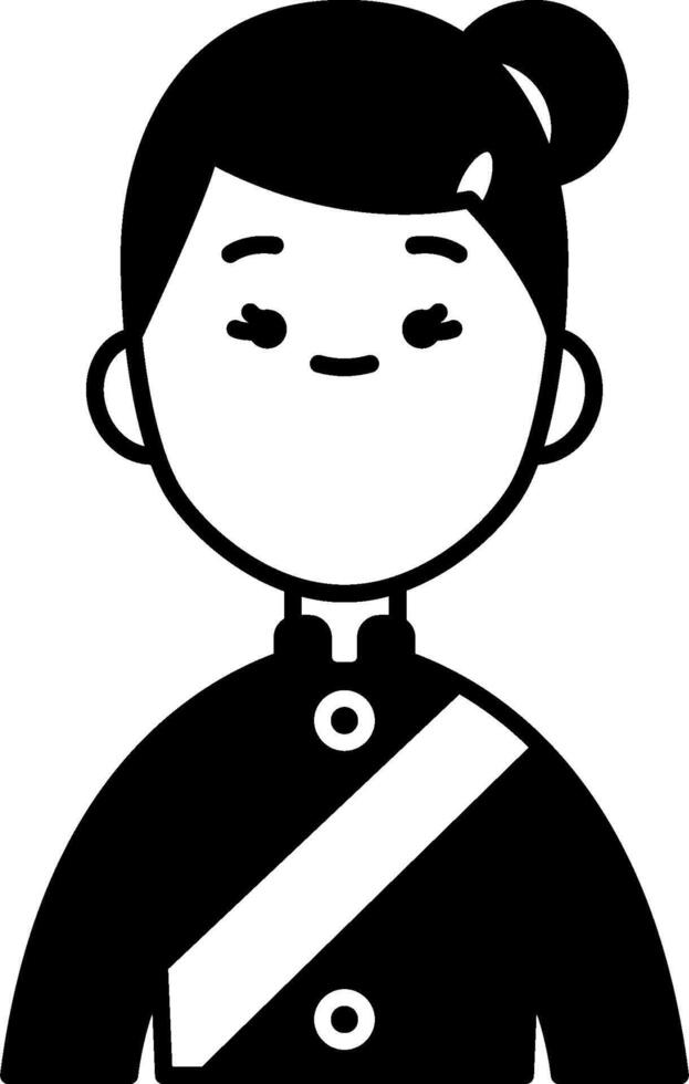 A black and white cartoon of a woman in a uniform vector