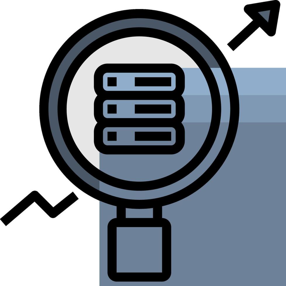 A magnifying glass icon with a bar graph vector
