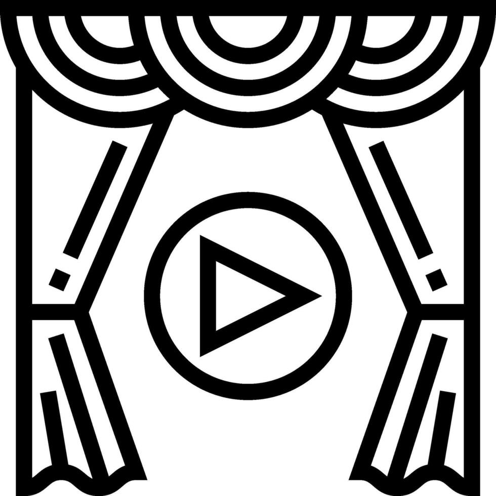 A black and white image of a curtain with a play button vector