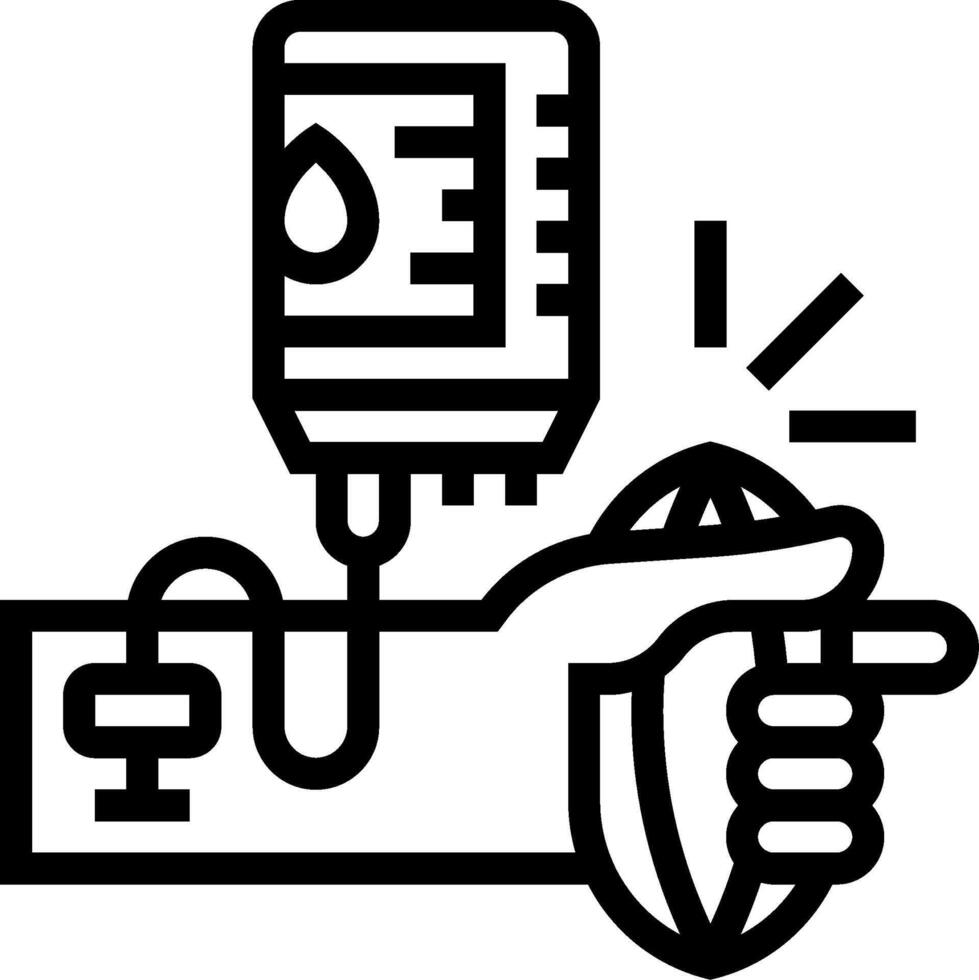 A hand holding a blood bag and a syringe vector