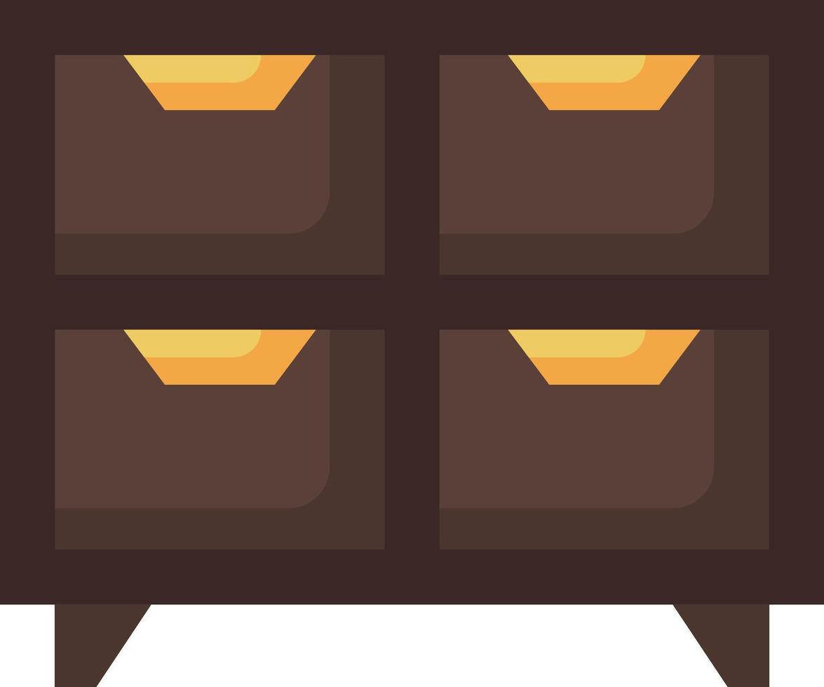 A brown cabinet with four drawers vector