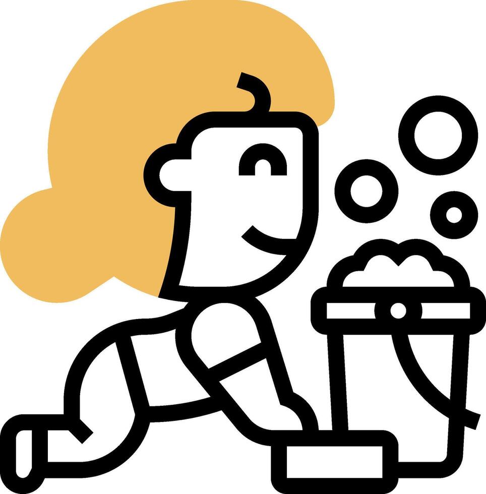 A woman is cleaning a bucket with soap vector