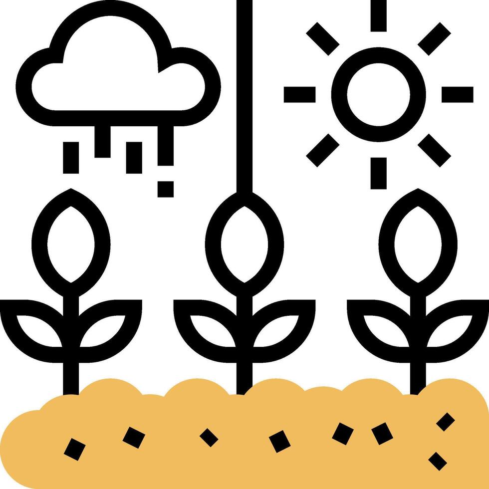 A sun, clouds and plants are shown in a field vector