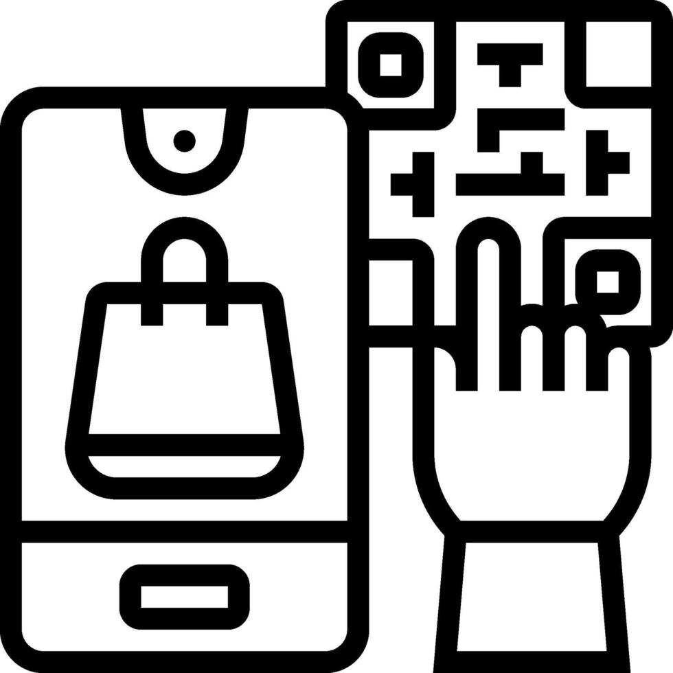 A hand holding a phone and a bag vector