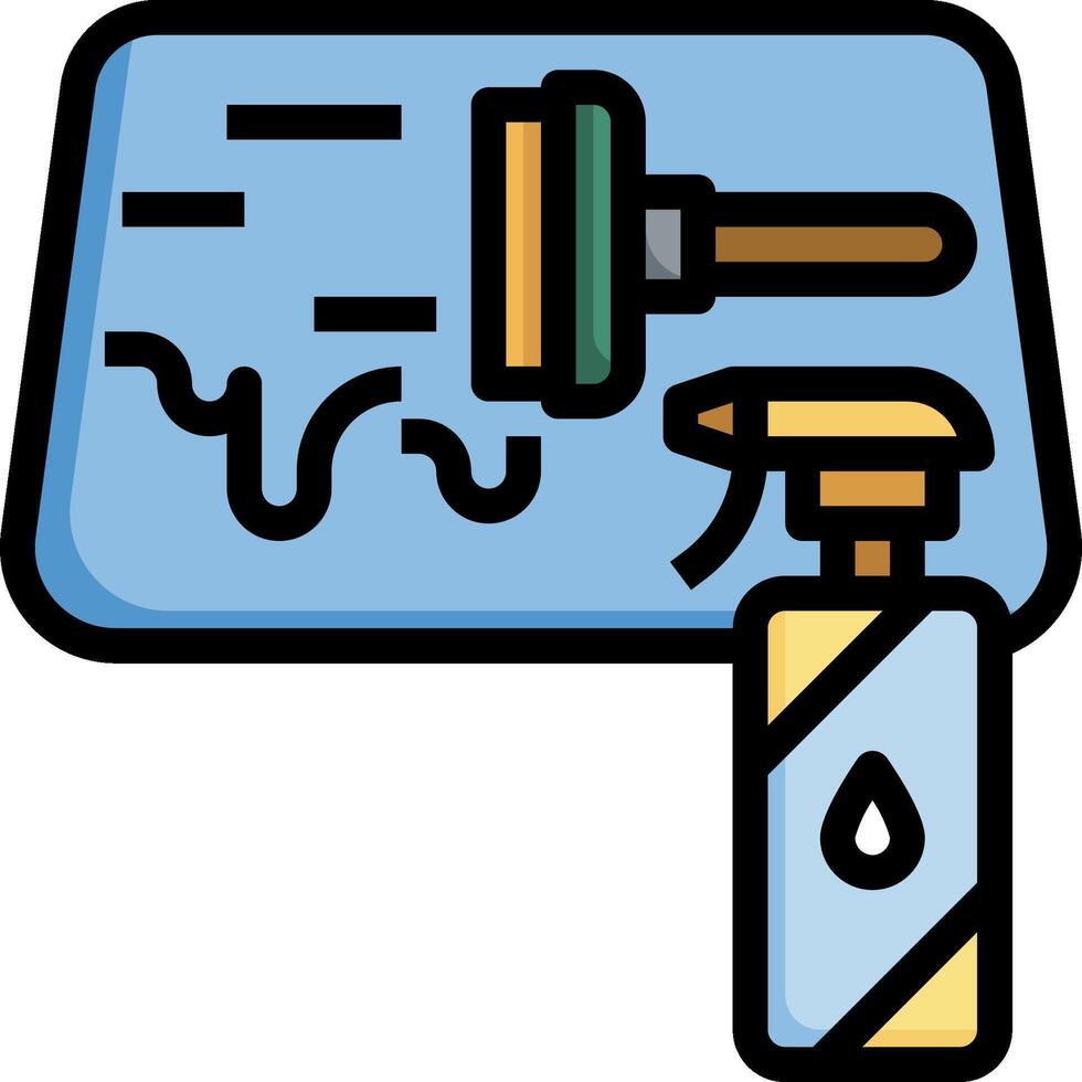 A blue and yellow sticker with a sprayer and a bottle vector