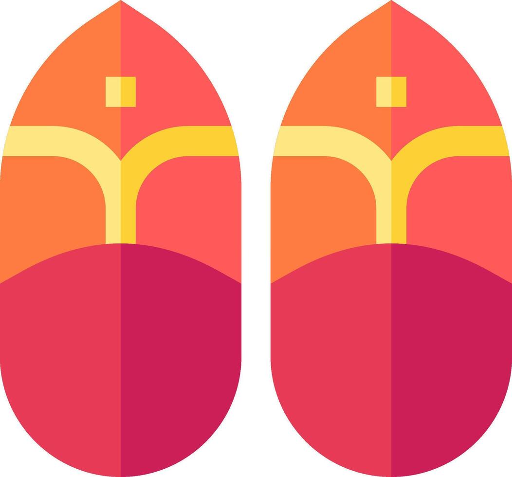 Two red and yellow slippers with a yellow stripe vector