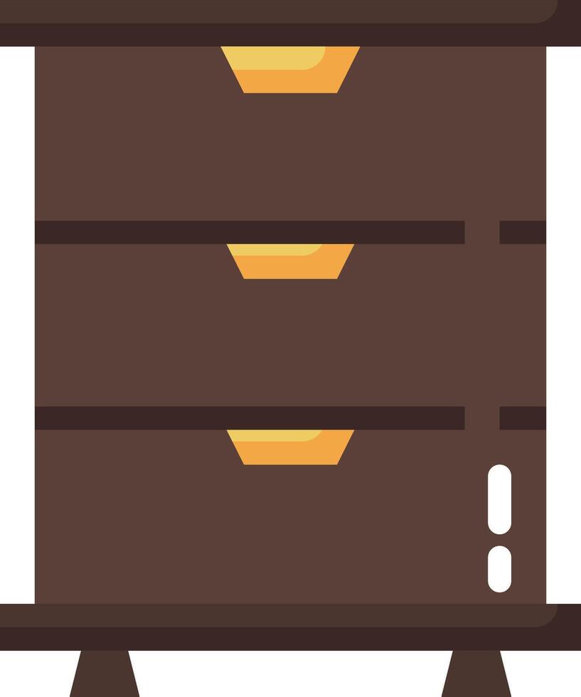 A brown cabinet with three drawers on top vector