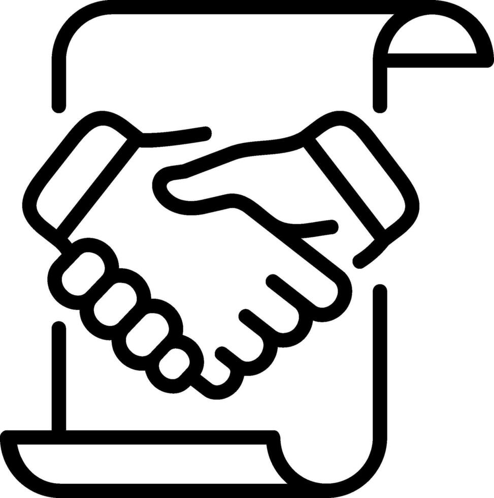 A black and white illustration of two hands shaking vector