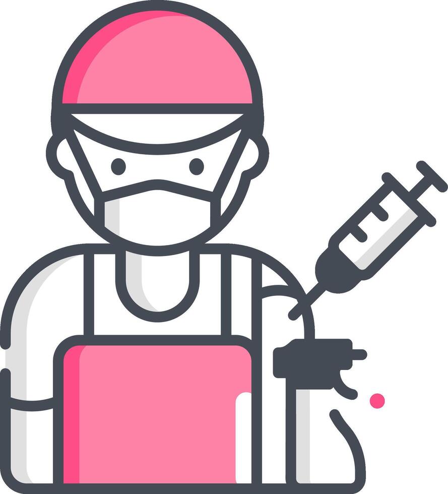 A man in a pink hat and a surgical mask holding a syringe vector