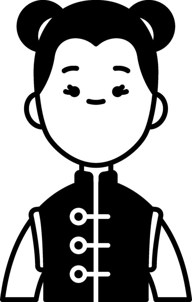A black and white illustration of a girl in a traditional chinese dress vector