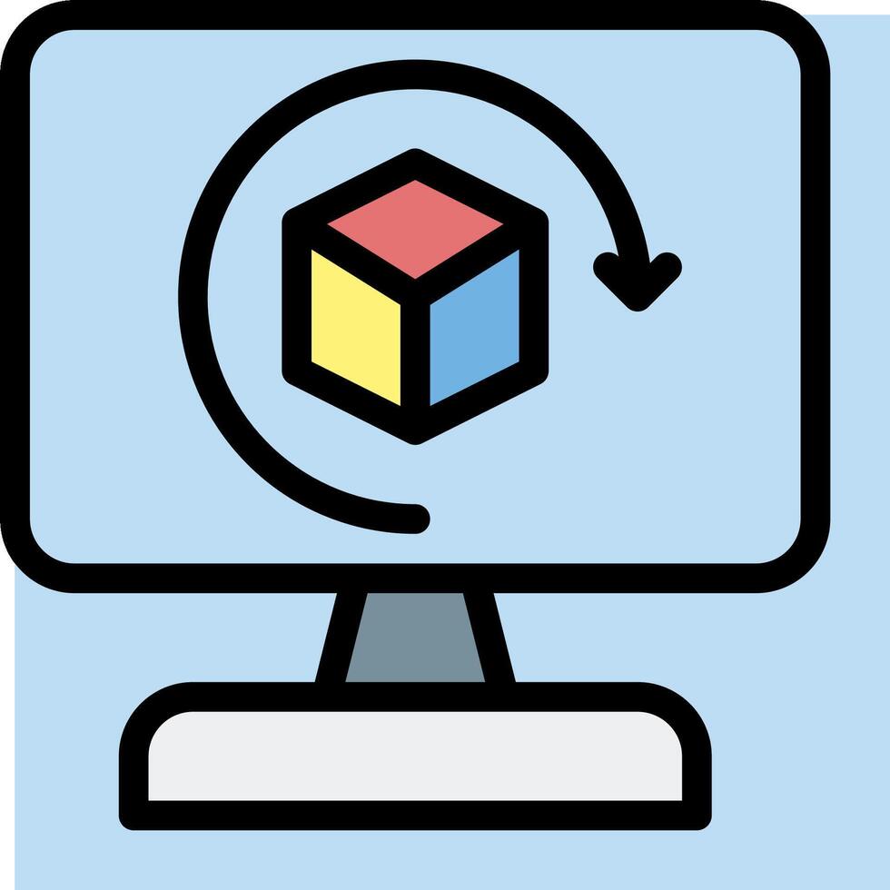 A computer monitor with a cube on it vector