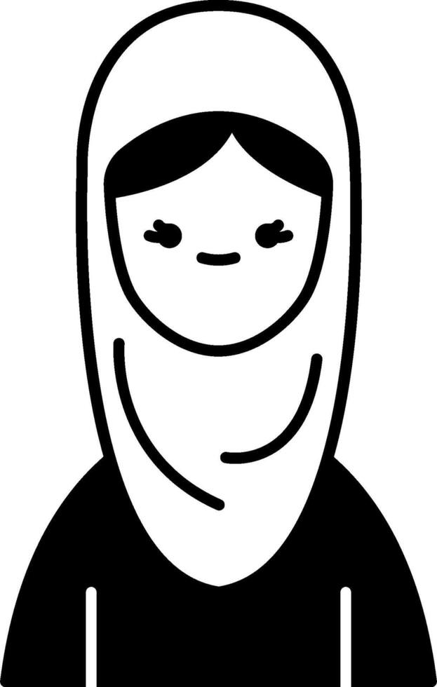 A black and white icon of a woman wearing a headscarf vector