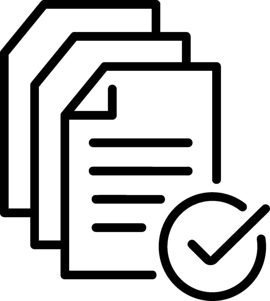 A black and white icon of a document with a check mark vector