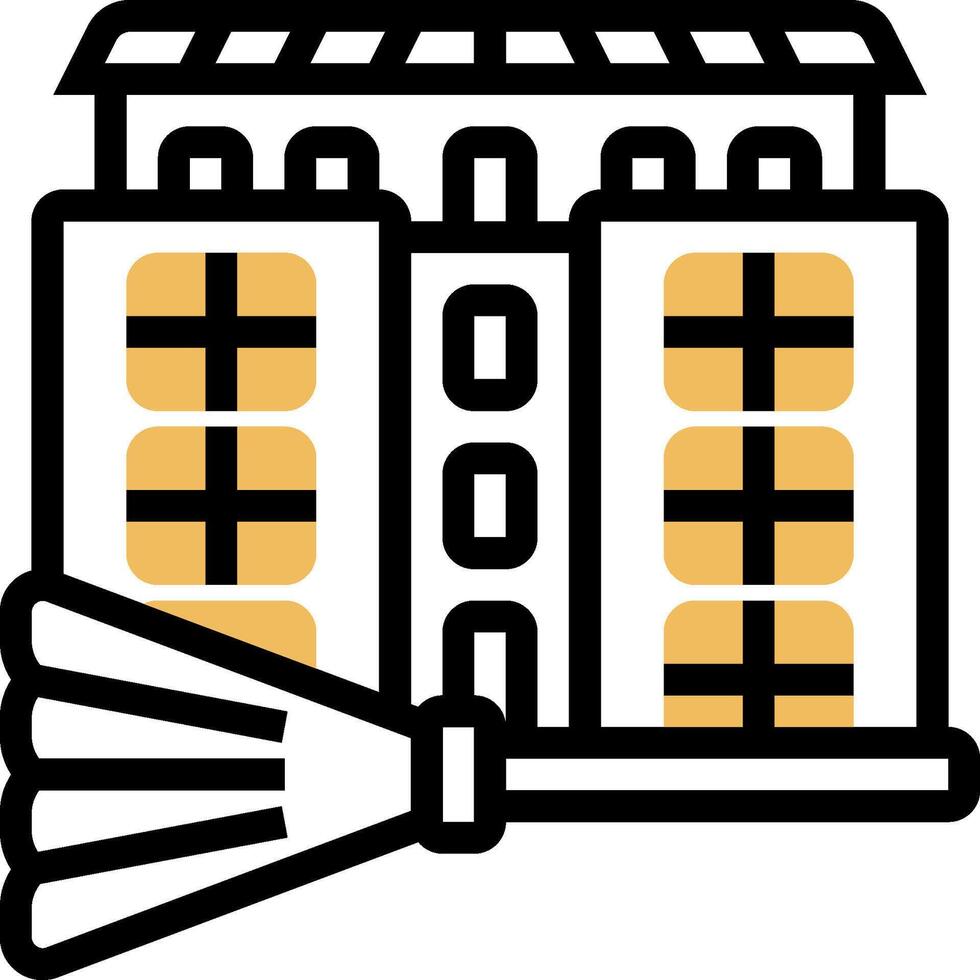 A broom and a building icon vector