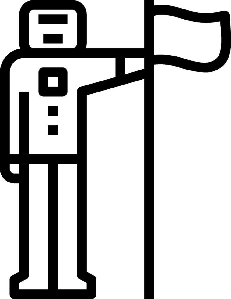 A black and white image of a robot holding a flag vector