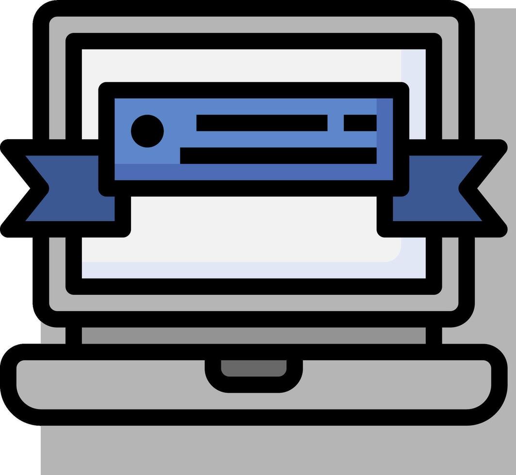 A laptop with a blue ribbon on it vector