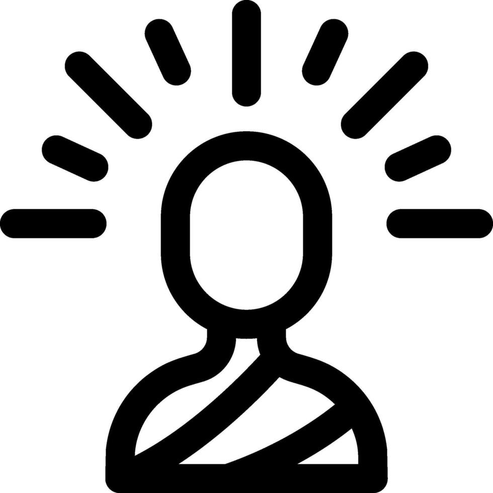 A black and white icon of a person with a light coming from their head vector