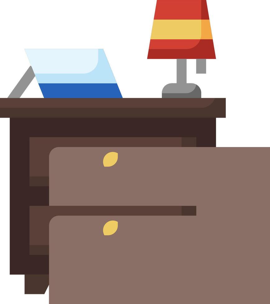A desk with a lamp and a suitcase vector