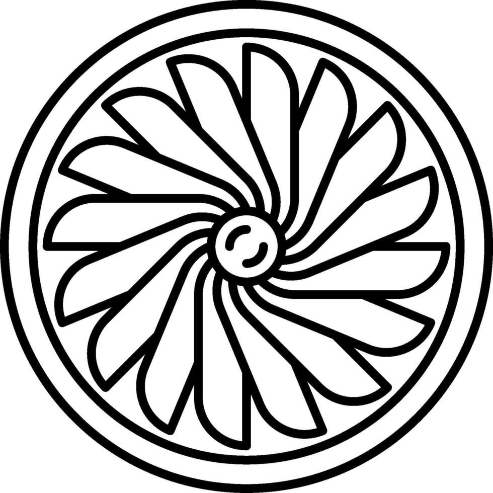 A black and white drawing of a fan in a circle vector